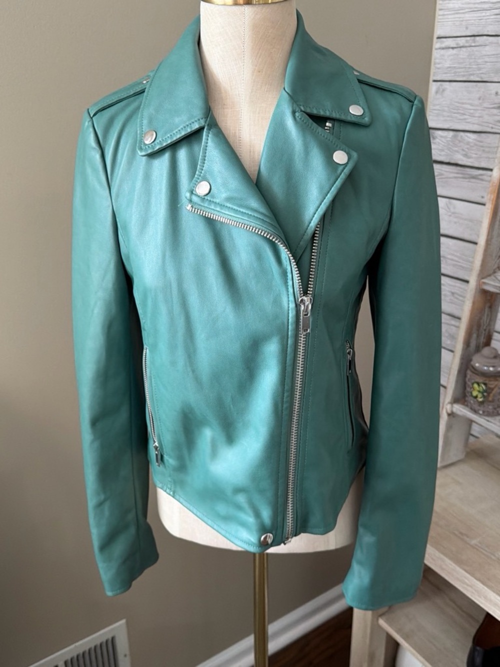 Bagatelle Teal zipper jacket with silver hardware